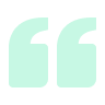 A stylized mint green quotation mark icon on a white background.