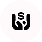 Icon of hands holding a dollar symbol on a pink circle.